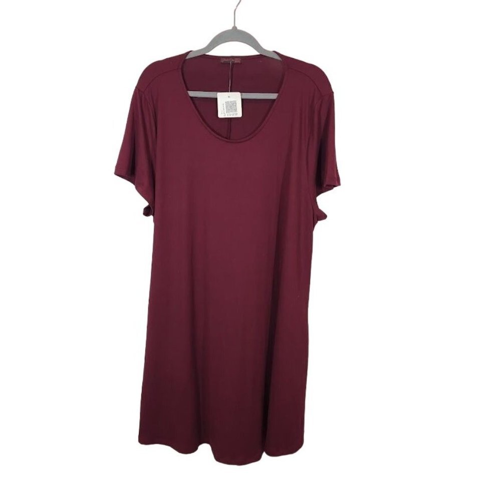 Shiela Rose Short Sleeve Jersey Knee Length T-shirt Dress‎ in Maroon - Size 3X
